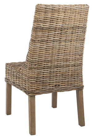Safavieh SUNCOAST Arm Chair - Coastal Charm with Contoured Design, Durable Mango Wood & Rattan Weave, Set of 2 Natural Unfinished / Rustic Gr FOX6503B-SET2