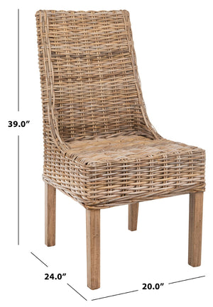 Safavieh SUNCOAST Arm Chair - Coastal Charm with Contoured Design, Durable Mango Wood & Rattan Weave, Set of 2 Natural Unfinished / Rustic Gr FOX6503B-SET2