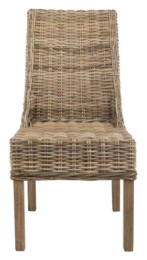 Safavieh SUNCOAST Arm Chair - Coastal Charm with Contoured Design, Durable Mango Wood & Rattan Weave, Set of 2 Natural Unfinished / Rustic Gr FOX6503B-SET2