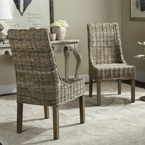 Safavieh SUNCOAST Arm Chair - Coastal Charm with Contoured Design, Durable Mango Wood & Rattan Weave, Set of 2 Natural Unfinished / Rustic Gr FOX6503B-SET2