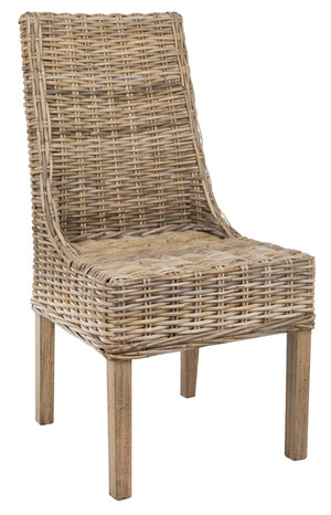 Safavieh SUNCOAST Arm Chair - Coastal Charm with Contoured Design, Durable Mango Wood & Rattan Weave, Set of 2 Natural Unfinished / Rustic Gr FOX6503B-SET2
