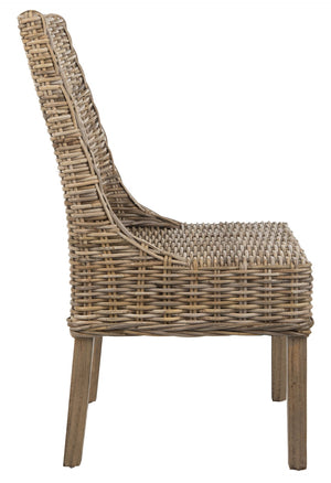 Safavieh SUNCOAST Arm Chair - Coastal Charm with Contoured Design, Durable Mango Wood & Rattan Weave, Set of 2 Natural Unfinished / Rustic Gr FOX6503B-SET2