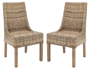 Safavieh SUNCOAST Arm Chair - Coastal Charm with Contoured Design, Durable Mango Wood & Rattan Weave, Set of 2 Natural Unfinished / Rustic Gr FOX6503B-SET2