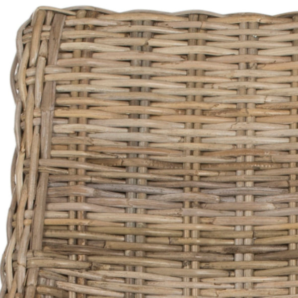 Safavieh SUNCOAST Arm Chair - Coastal Charm with Contoured Design, Durable Mango Wood & Rattan Weave, Set of 2 Natural Unfinished / Rustic Gr FOX6503B-SET2