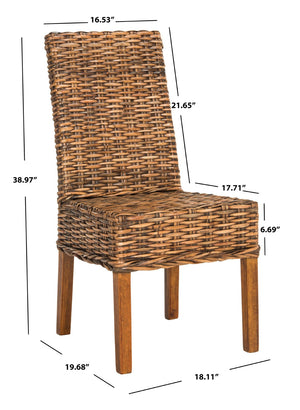 Safavieh SANIBEL Side Chairs – Tropical Elegance with Woven Rattan Detail for Coastal and Boho Décor Brown / Teak Brown FOX6504A-SET2
