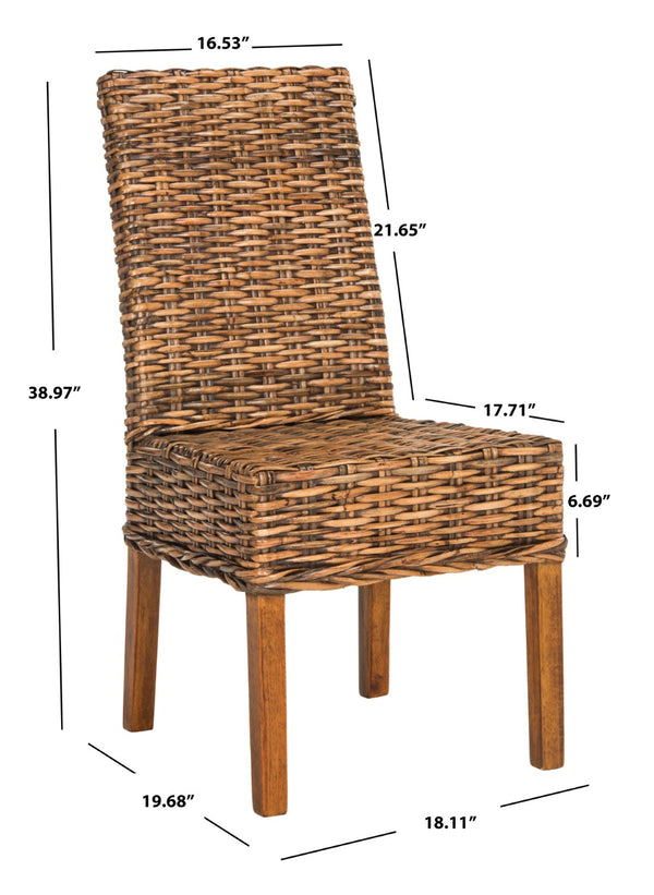 Safavieh SANIBEL Side Chairs – Tropical Elegance with Woven Rattan Detail for Coastal and Boho Décor Brown / Teak Brown FOX6504A-SET2