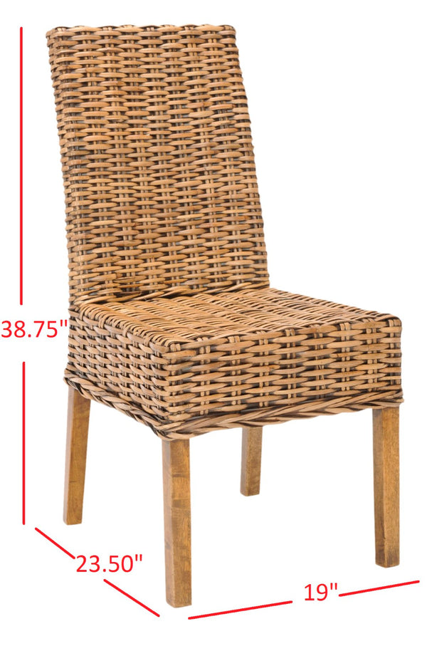 Safavieh SANIBEL Side Chairs – Tropical Elegance with Woven Rattan Detail for Coastal and Boho Décor Brown / Teak Brown FOX6504A-SET2