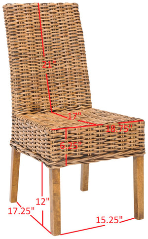 Safavieh SANIBEL Side Chairs – Tropical Elegance with Woven Rattan Detail for Coastal and Boho Décor Brown / Teak Brown FOX6504A-SET2