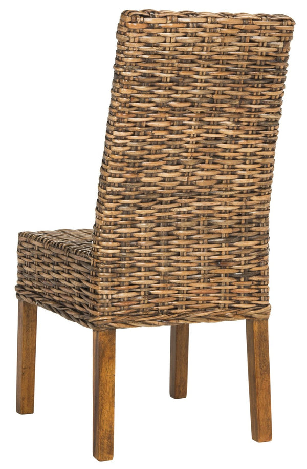 Safavieh SANIBEL Side Chairs – Tropical Elegance with Woven Rattan Detail for Coastal and Boho Décor Brown / Teak Brown FOX6504A-SET2