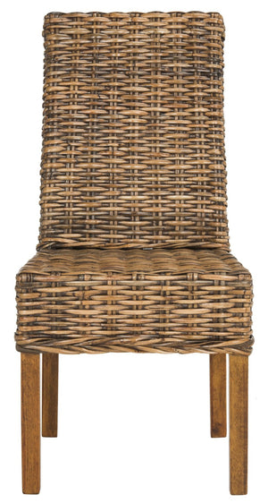 Safavieh SANIBEL Side Chairs – Tropical Elegance with Woven Rattan Detail for Coastal and Boho Décor Brown / Teak Brown FOX6504A-SET2