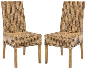 Safavieh SANIBEL Side Chairs – Tropical Elegance with Woven Rattan Detail for Coastal and Boho Décor Brown / Teak Brown FOX6504A-SET2