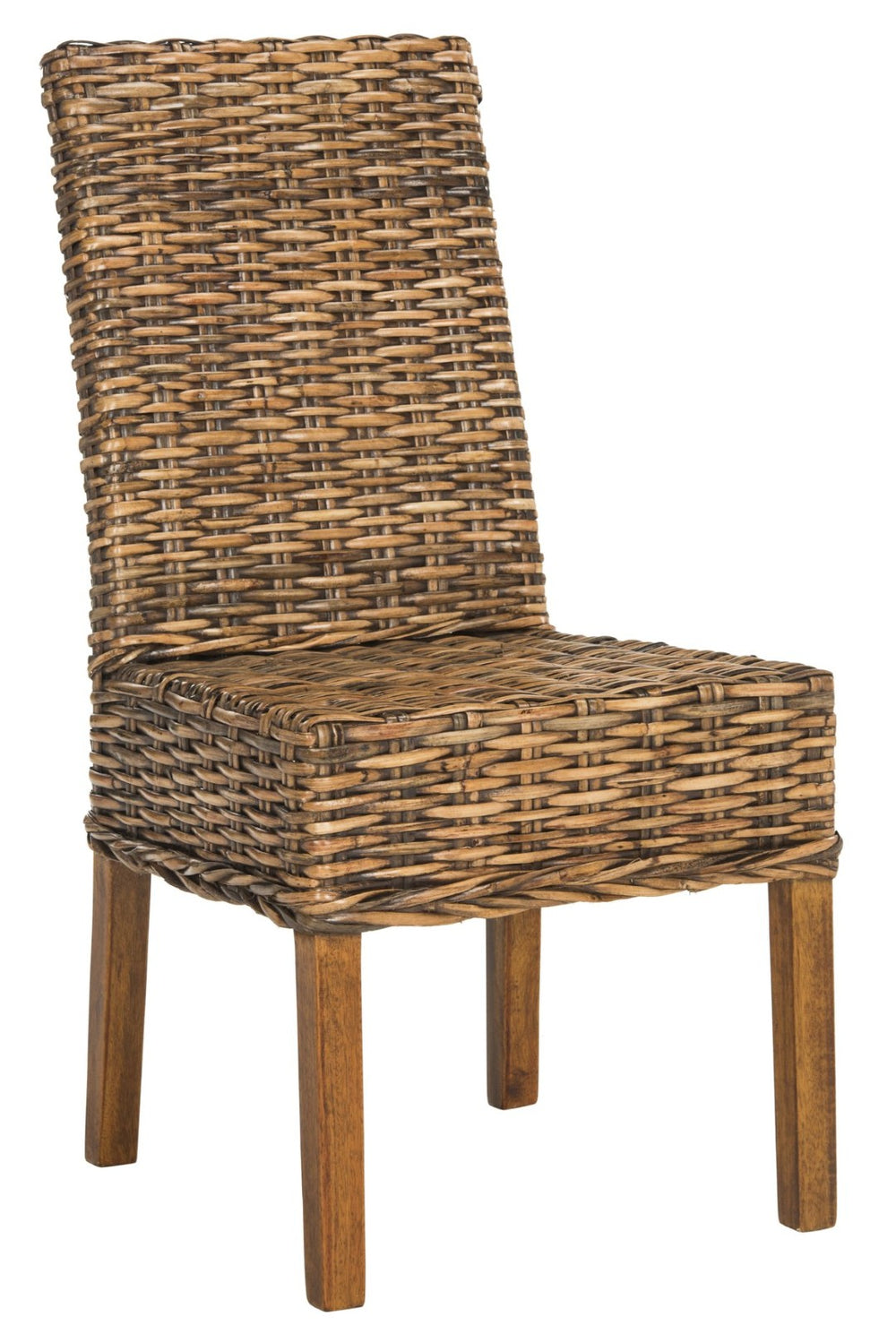Safavieh SANIBEL Side Chairs – Tropical Elegance with Woven Rattan Detail for Coastal and Boho Décor Brown / Teak Brown FOX6504A-SET2