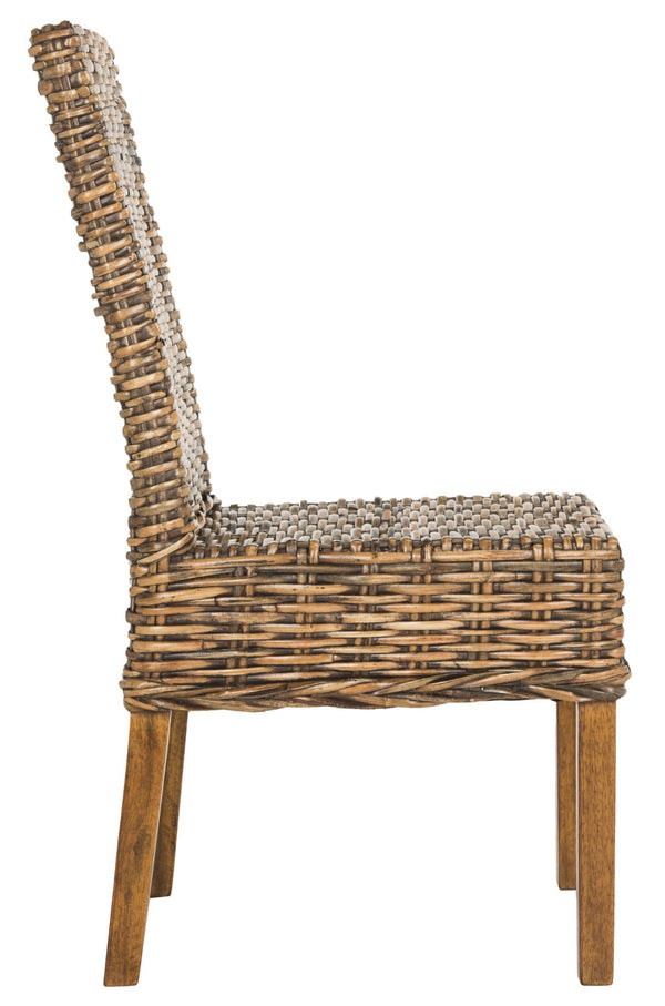 Safavieh SANIBEL Side Chairs – Tropical Elegance with Woven Rattan Detail for Coastal and Boho Décor Brown / Teak Brown FOX6504A-SET2