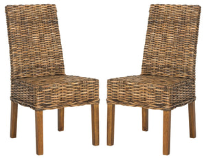 Safavieh SANIBEL Side Chairs – Tropical Elegance with Woven Rattan Detail for Coastal and Boho Décor Brown / Teak Brown FOX6504A-SET2
