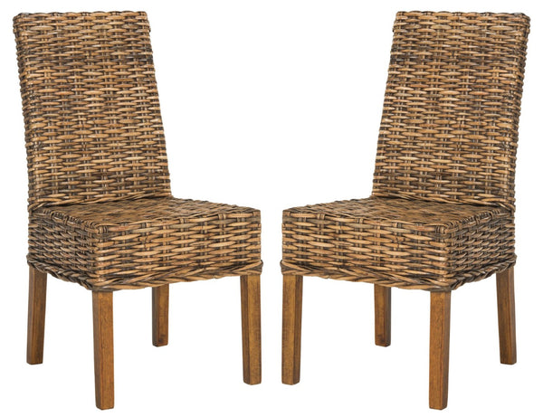 Safavieh SANIBEL Side Chairs – Tropical Elegance with Woven Rattan Detail for Coastal and Boho Décor Brown / Teak Brown FOX6504A-SET2