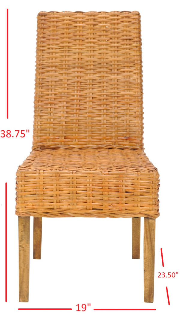Safavieh SANIBEL Side Chairs – Tropical Elegance with Woven Rattan Detail for Coastal and Boho Décor Honey FOX6504B-SET2