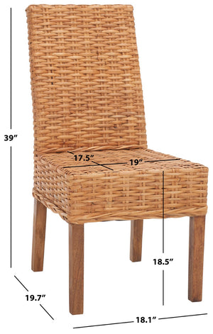 Safavieh SANIBEL Side Chairs – Tropical Elegance with Woven Rattan Detail for Coastal and Boho Décor Honey FOX6504B-SET2