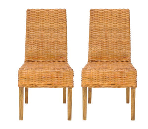 Safavieh SANIBEL Side Chairs – Tropical Elegance with Woven Rattan Detail for Coastal and Boho Décor Honey FOX6504B-SET2