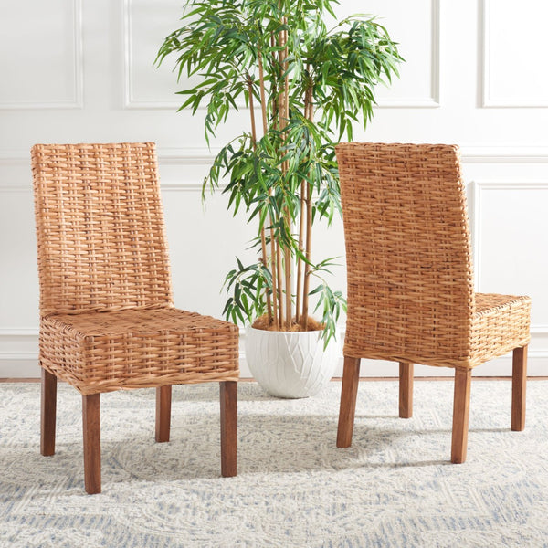 Safavieh SANIBEL Side Chairs – Tropical Elegance with Woven Rattan Detail for Coastal and Boho Décor Honey FOX6504B-SET2