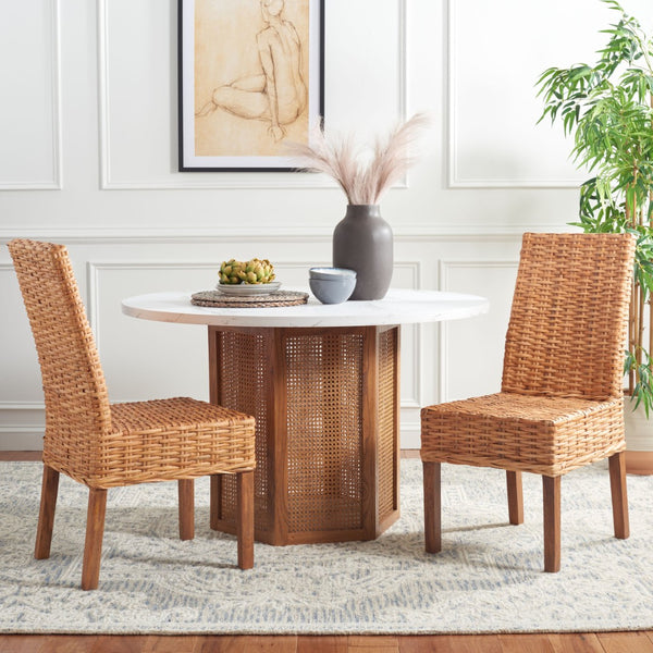 Safavieh SANIBEL Side Chairs – Tropical Elegance with Woven Rattan Detail for Coastal and Boho Décor Honey FOX6504B-SET2