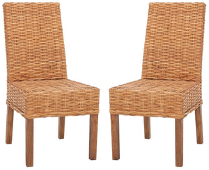 Safavieh SANIBEL Side Chairs – Tropical Elegance with Woven Rattan Detail for Coastal and Boho Décor Honey FOX6504B-SET2