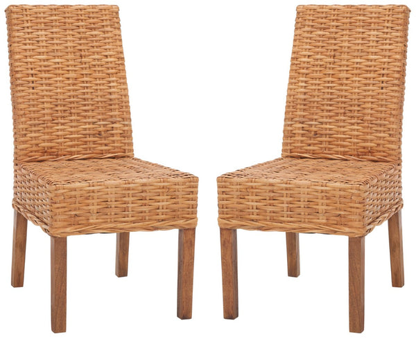 Safavieh SANIBEL Side Chairs – Tropical Elegance with Woven Rattan Detail for Coastal and Boho Décor Honey FOX6504B-SET2