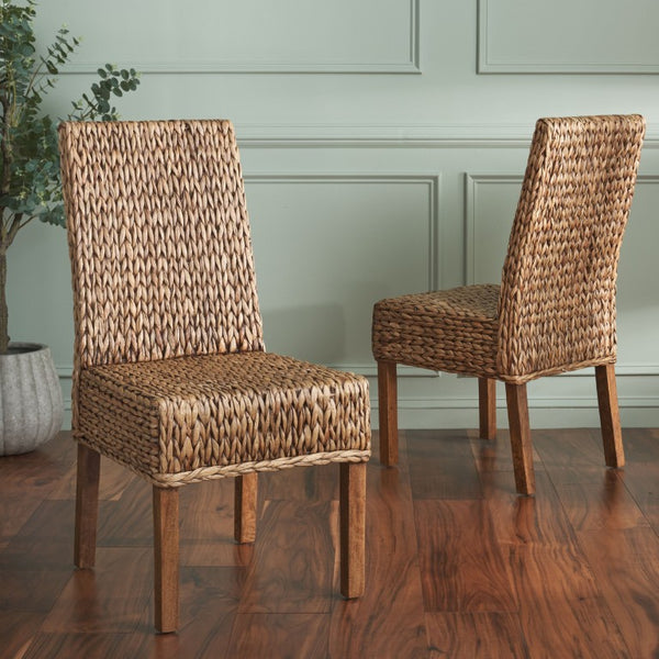 Safavieh Sanibel Woven Water Hyacinth Side Chair Handcrafted Coastal Boho Accent Seating FOX6504E-SET2