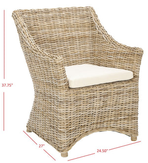 Safavieh Ventura Rattan Arm Chair - Coastal Elegance With Handwoven Design, Plush Cushion & Braided Detailing Natural FOX6505A