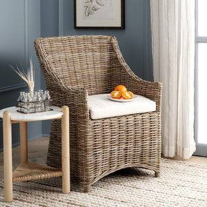Safavieh Ventura Rattan Arm Chair - Coastal Elegance With Handwoven Design, Plush Cushion & Braided Detailing Natural FOX6505A
