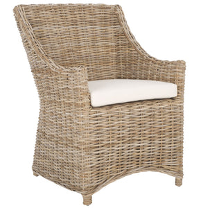 Safavieh Ventura Rattan Arm Chair - Coastal Elegance With Handwoven Design, Plush Cushion & Braided Detailing Natural FOX6505A