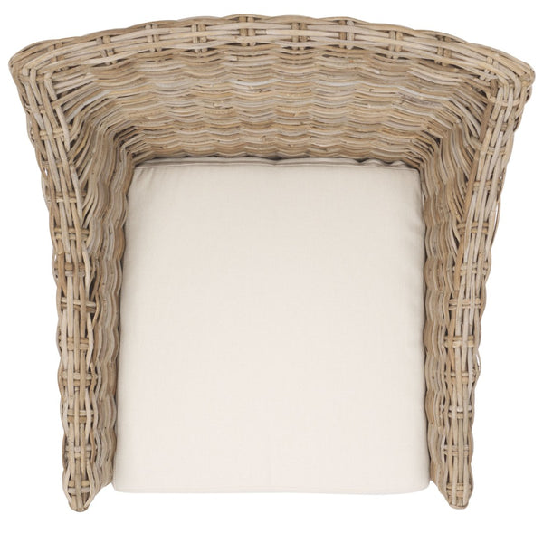 Safavieh Ventura Rattan Arm Chair - Coastal Elegance With Handwoven Design, Plush Cushion & Braided Detailing Natural FOX6505A
