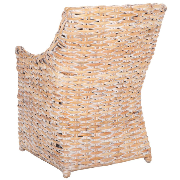 Safavieh Ventura Rattan Arm Chair - Coastal Elegance With Handwoven Design, Plush Cushion & Braided Detailing White FOX6505B