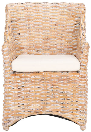 Safavieh Ventura Rattan Arm Chair - Coastal Elegance With Handwoven Design, Plush Cushion & Braided Detailing White FOX6505B