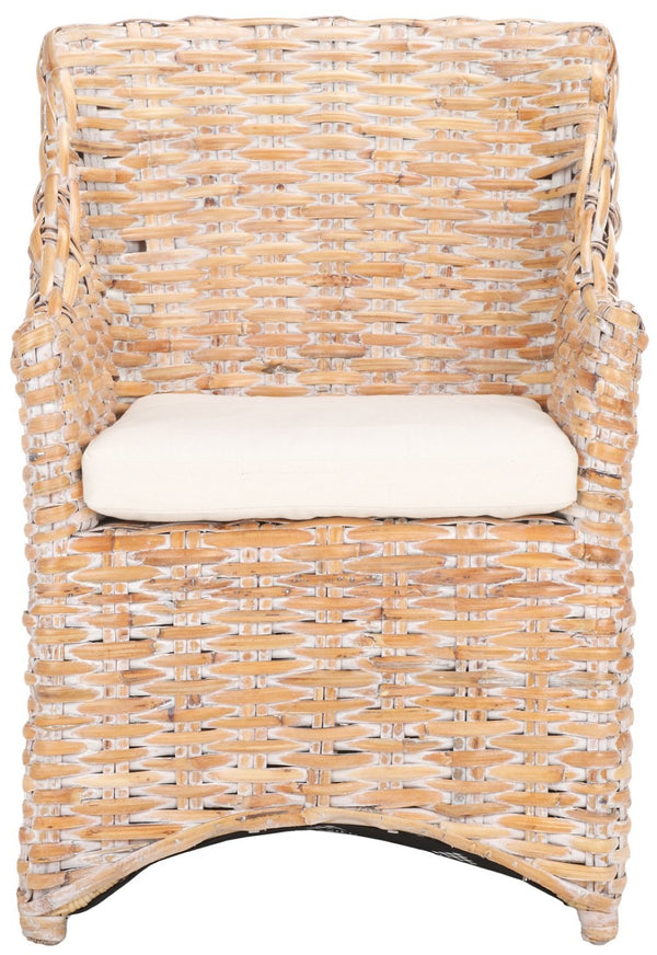 Safavieh Ventura Rattan Arm Chair - Coastal Elegance With Handwoven Design, Plush Cushion & Braided Detailing White FOX6505B