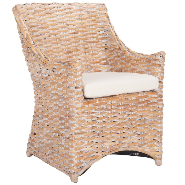 Safavieh Ventura Rattan Arm Chair - Coastal Elegance With Handwoven Design, Plush Cushion & Braided Detailing White FOX6505B