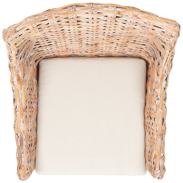 Safavieh Ventura Rattan Arm Chair - Coastal Elegance With Handwoven Design, Plush Cushion & Braided Detailing White FOX6505B