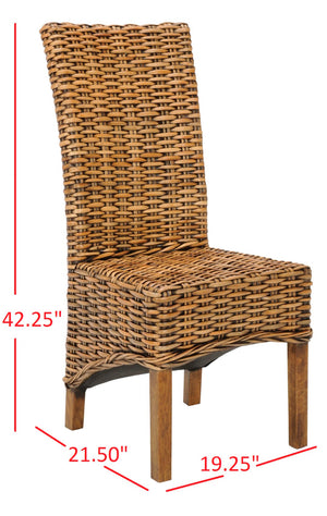Safavieh ISLA Side Chairs - Teak Brown Mango Wood with Woven Rattan Detail for Modern Dining Spaces FOX6506A-SET2