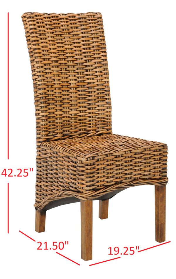 Safavieh ISLA Side Chairs - Teak Brown Mango Wood with Woven Rattan Detail for Modern Dining Spaces FOX6506A-SET2