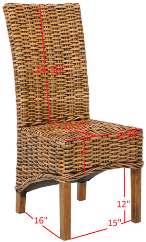 Safavieh ISLA Side Chairs - Teak Brown Mango Wood with Woven Rattan Detail for Modern Dining Spaces FOX6506A-SET2