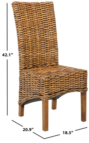 Safavieh ISLA Side Chairs - Teak Brown Mango Wood with Woven Rattan Detail for Modern Dining Spaces FOX6506A-SET2