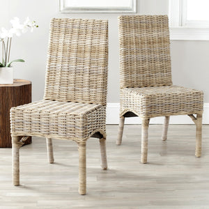 Safavieh BEACON Woven Rattan Side Chair - Natural Mango Wood for Coastal Charm in Dining & Living Spaces FOX6519A-SET2