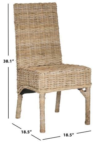 Safavieh BEACON Woven Rattan Side Chair - Natural Mango Wood for Coastal Charm in Dining & Living Spaces FOX6519A-SET2