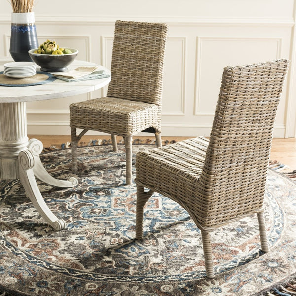 Safavieh BEACON Woven Rattan Side Chair - Natural Mango Wood for Coastal Charm in Dining & Living Spaces FOX6519A-SET2