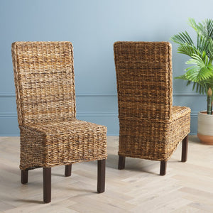 Safavieh PEMBROKE Side Chair Set - Elegant Coastal-Chic Mango Wood Design for Timeless Dining Spaces Banana Natural / Dark Brown FOX6520A-SET2
