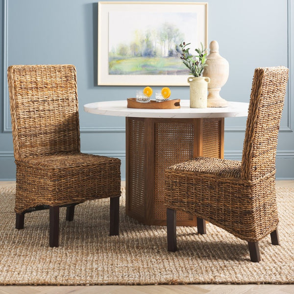 Safavieh PEMBROKE Side Chair Set - Elegant Coastal-Chic Mango Wood Design for Timeless Dining Spaces Banana Natural / Dark Brown FOX6520A-SET2
