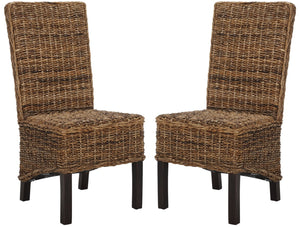 Safavieh PEMBROKE Side Chair Set - Elegant Coastal-Chic Mango Wood Design for Timeless Dining Spaces Banana Natural / Dark Brown FOX6520A-SET2