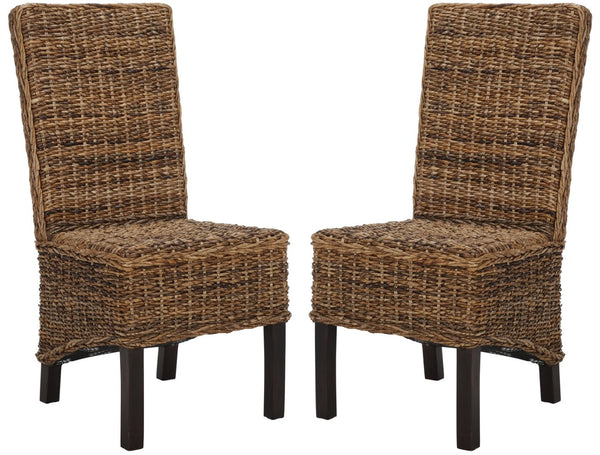 Safavieh PEMBROKE Side Chair Set - Elegant Coastal-Chic Mango Wood Design for Timeless Dining Spaces Banana Natural / Dark Brown FOX6520A-SET2