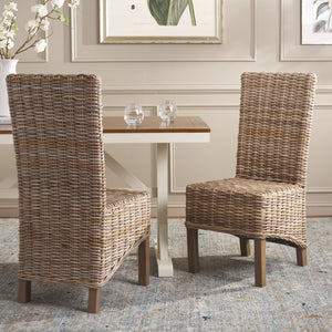 Safavieh PEMBROKE Side Chair Set - Elegant Coastal-Chic Mango Wood Design for Timeless Dining Spaces Natural Unfinished / Taupe FOX6520B-SET2