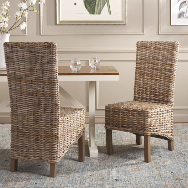Safavieh PEMBROKE Side Chair Set - Elegant Coastal-Chic Mango Wood Design for Timeless Dining Spaces Natural Unfinished / Taupe FOX6520B-SET2