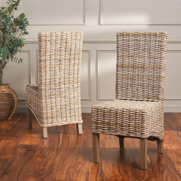 Safavieh PEMBROKE Side Chair Set - Elegant Coastal-Chic Mango Wood Design for Timeless Dining Spaces Natural Unfinished / Taupe FOX6520B-SET2